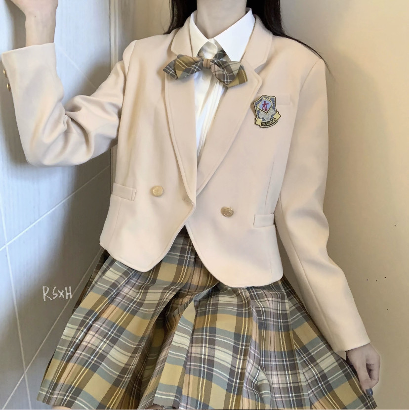(small island spring) JK Uniform skirt Genuine Autumn Winter Days Students Suit Jacket Female Academy Wind Half Body Skirt Suit