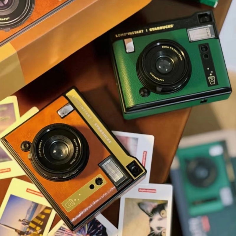 Starbucks Lomo Collaboration Instant Camera with Retro Film, Built-In Beauty Features, and Gift Box