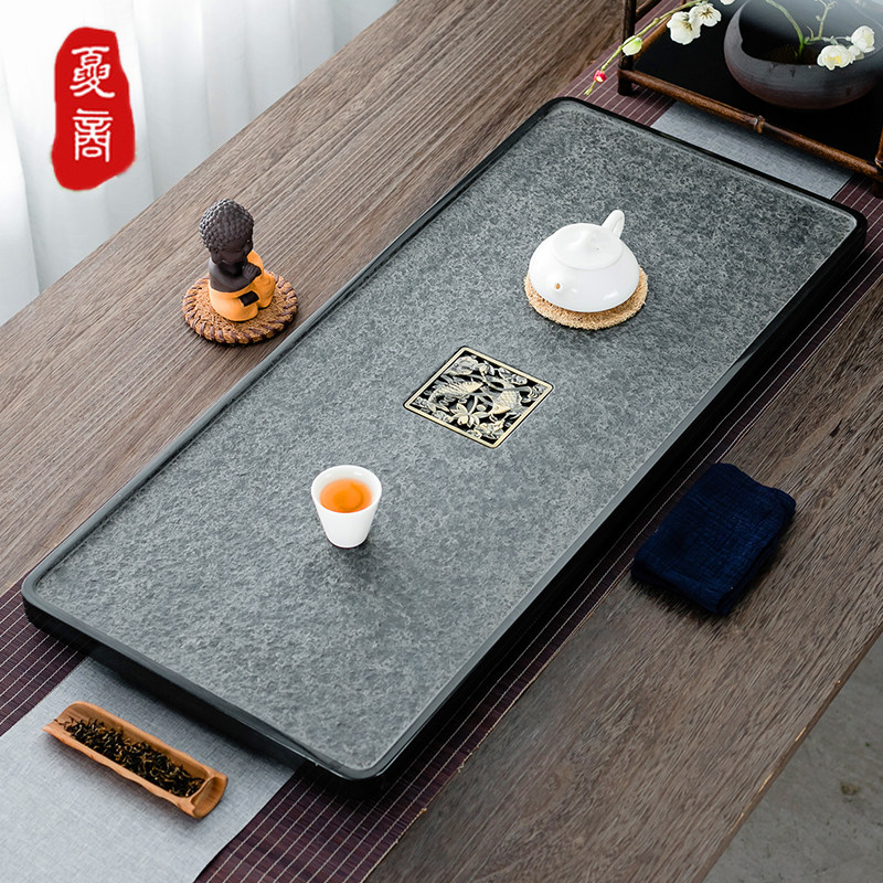 Whole black gold stone tea tray home stone tea table large drainage stone tea sea simple black gold stone kung fu tea tray