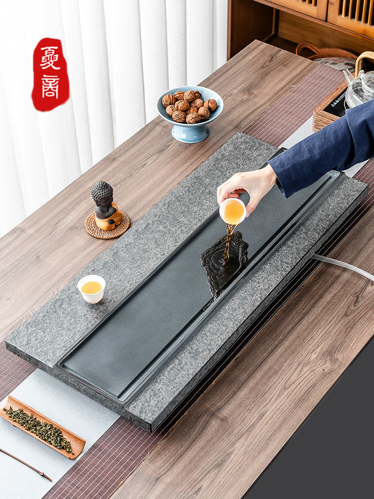 Natural black gold stone tea tray Household simple office stone tea table Whole tea sea Large Kung Fu tea tea tray