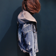 2020 mới đội mũ trùm đầu dày denim jacket BF lỏng quần áo cotton có thể xé mùa thu / mùa đông Hàn Quốc phiên bản của thủy triều đầu