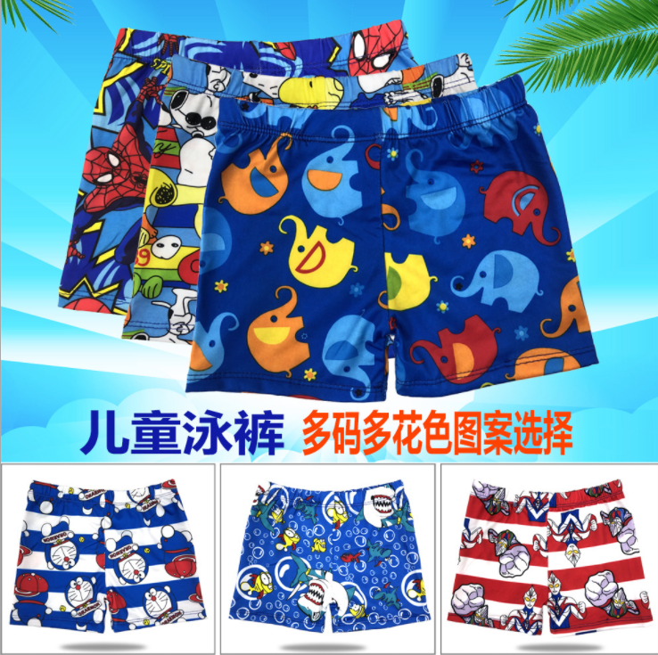 Children Swimsuit Pants Boy Cartoon Flat Corner Swimming Pants Fashion Low Waist Tightness Laces Beach Swimming Trunks