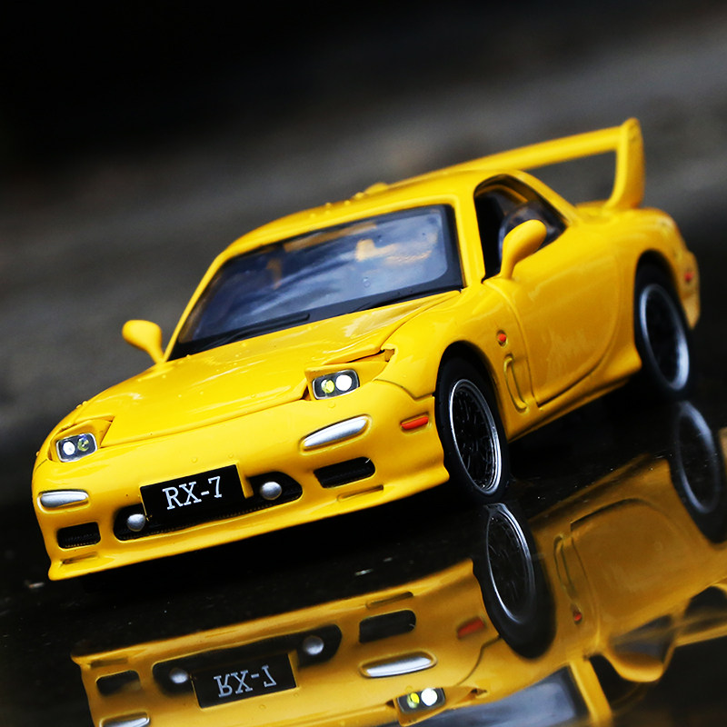 MazdaRX7 sports car 1:32 alloy car model jump lights open door sound and light metal toy simulation car model