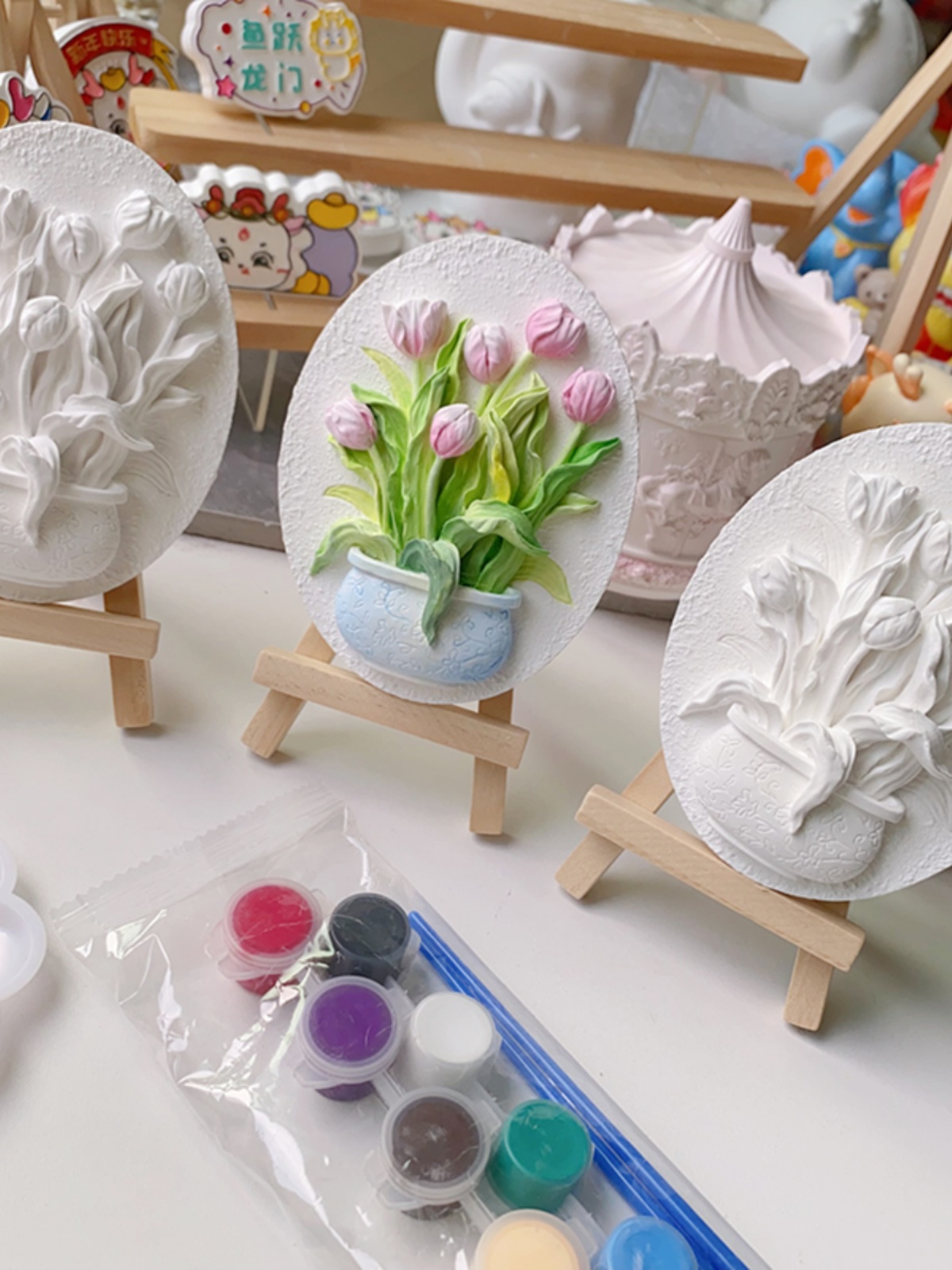 diy花牌立体浮雕画桌面摆件石膏