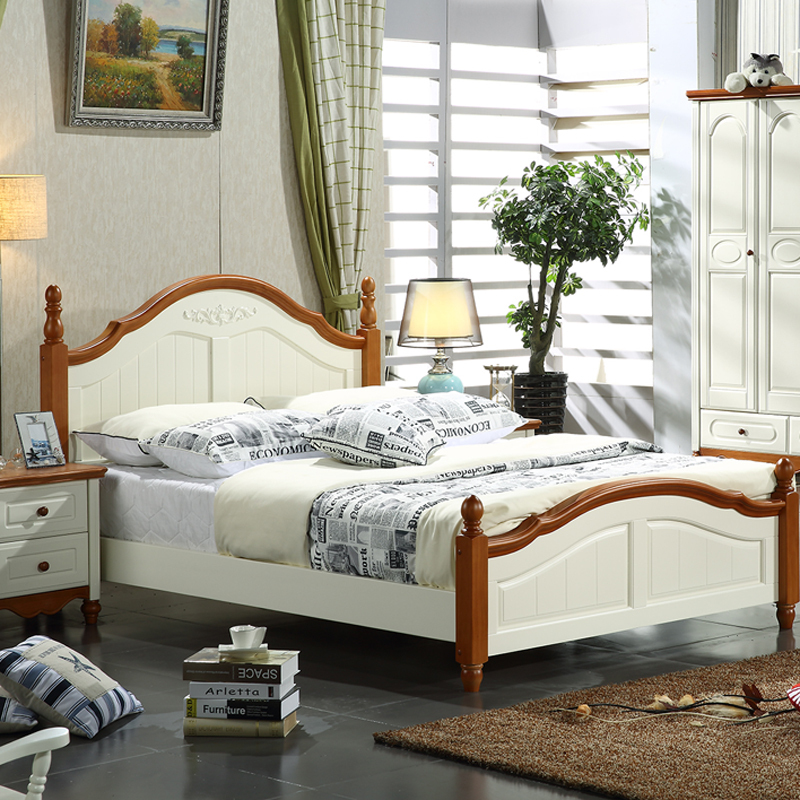 Mediterranean Solid Wood Bed Sheetss Double 1.2/1.5/ 1.8m American Country Style Pastoral Air Pressure High Box Storage White