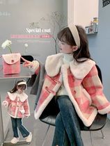 Girls fleece coat winter 2024 new style childrens woolen coat winter thickened little girls top trendy