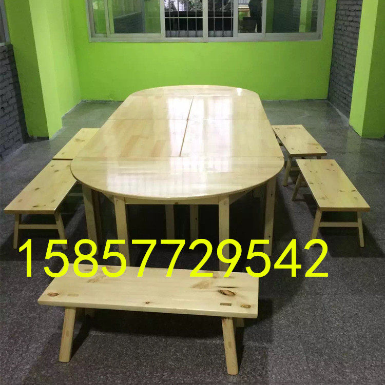 Kindergarten children's solid wood learning set table and chair painting and writing baby dining table six-person camphor pine oak chair