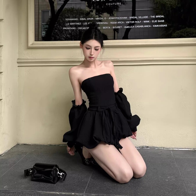 Hotgirl French Sexy One-Shoulder Tube Top Dress for Women 2025 New Sexy Waist-Cinching Puffy Skirt Hotgirl French Sexy One-Shoulder Tube Top Dress for Women 2025 New Sexy Waist-Cinching Puffy Skirt