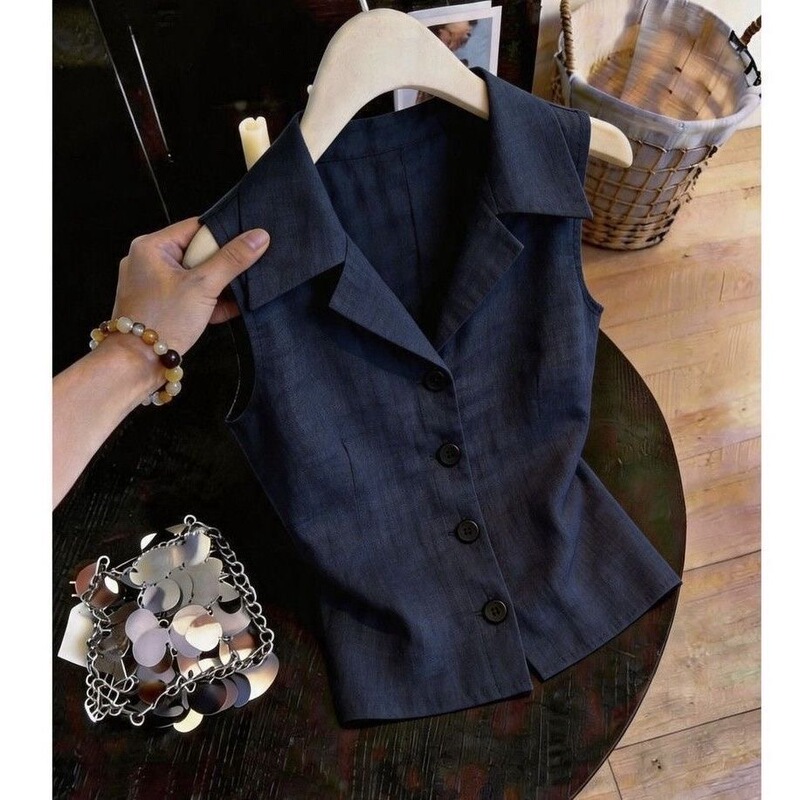 Authentic New 2026 Commuter Style Sleeveless Vest for Women, Summer Old Money Style Blazer Vest Top Authentic New 2026 Commuter Style Sleeveless Vest for Women, Summer Old Money Style Blazer Vest Top