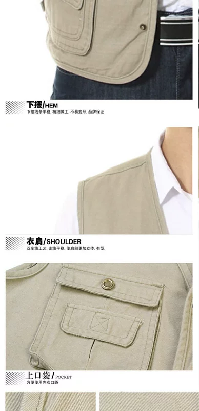 Nhiếp ảnh vest cá cha trung niên tải xuân và mùa thu cotton ngoài trời nhiều túi vest vest cũ - Áo vest cotton bộ vest nam trung niên