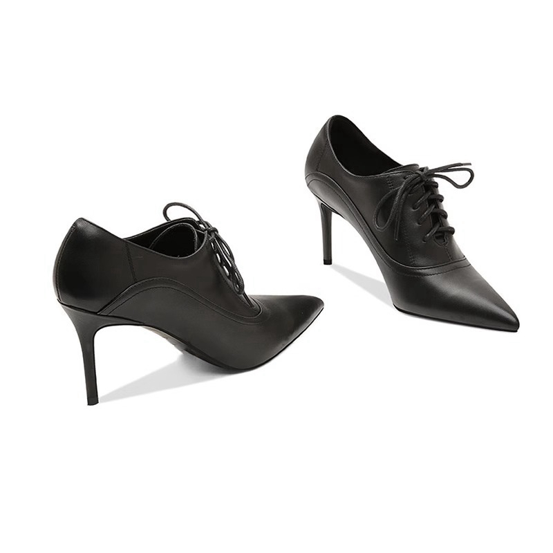 2025 Autumn/Winter New Style Stiletto Deep-Cut Single Shoes for Women, Lace-Up Black Stiletto Ankle Boots, Versatile Pointed Toe High Heels