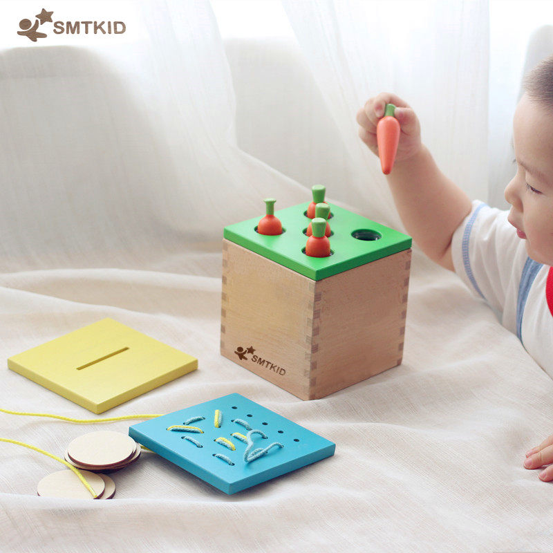 SMTKID hooded solid wood radish swappable toy fine action puzzle 1-2-year-old baby taught lovever-Taobao