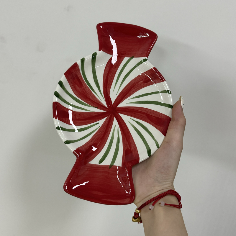 Double-Eared Candy Ceramic Christmas Gift Plate, Household Dish Plate, Fruit Plate, Creative Holiday Plate, Tableware, High-Temperature Plate