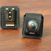 Коричневая черная кожа Big Flower Blue Button