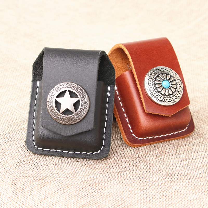 Zippo lighter leather sleeve Zorro Sulo kerosene lighter cow fur coat general pure hand-made leather black skin