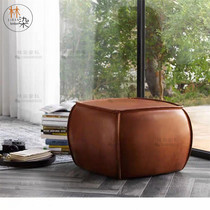 American leather art footstool living room hallway changing shoe stool brown square leather pier bedroom bedside stool sofa stool