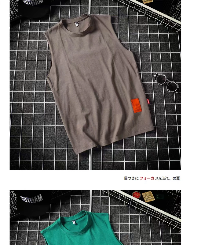 Mùa hè áo thun không tay rộng tay nam cộng với phân bón XL đẹp trai hoang dã thấm mồ hôi áo thun cotton mỏng T - Áo vest cotton vest khoác nam