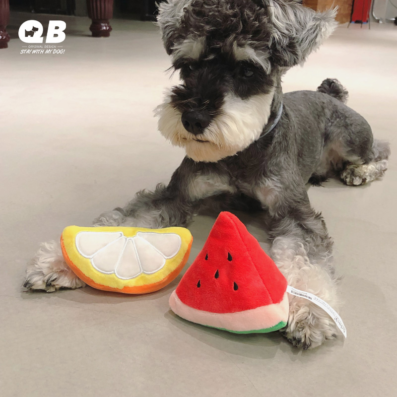 QB Cute Fruit Sound Toy Schnauzer Teddy Small Dog Puppies Toy Teeth Cleaning Plush Toy