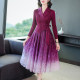 Miyake pleated gradient long-sleeved suit collar fake two-piece lace dress 2023 spring and summer noble lady pleated long skirt