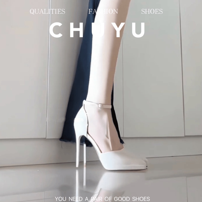 High-End Off-White Waterproof Platform High-Heeled Shoes for Women, Thin Heels, Hollow Nude Color, Sexy Catwalk Pointed Toe Summer Sandals, New Style