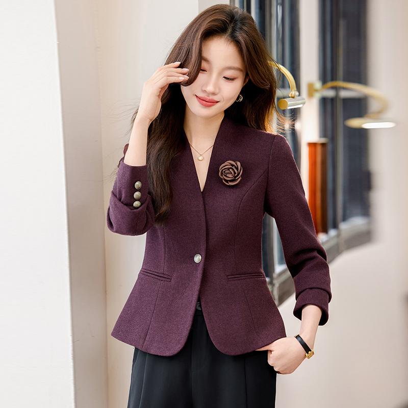Collarless Blazer for Women, Spring 2025 New Style, Elegant and Slim Fit, Petite Ladies, Dark Purple Suit Jacket Collarless Blazer for Women, Spring 2025 New Style, Elegant and Slim Fit, Petite Ladies, Dark Purple Suit Jacket