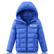 Boys and girls light down jacket blue and black red childrens coat toddler 90 velvet hooded baby cotton padded jacket winter