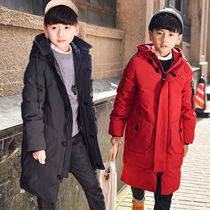 Boys and children long down jacket thick red gray black coat boy big boy hooded cotton jacket clothes winter clothes