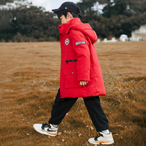 Boys and girls long Korean version of Down jacket thick green blue black red coat big boy hooded cotton jacket winter