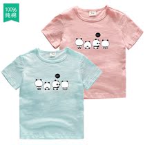 1 boy 2 girls 3 summer fit 4 baby 5 children 6 short sleeves 7 years 8 pure cotton 9 white blue yellow pink red panda T-shirt