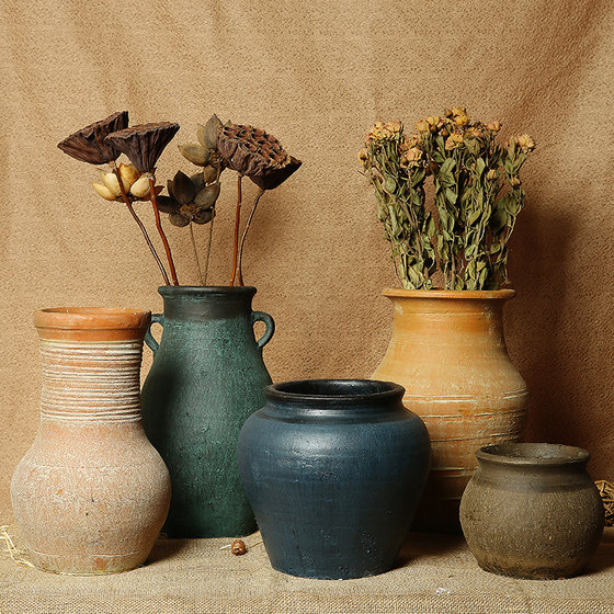 Xiangshe rough pottery pot vase vase succulent flower pot retro earthen pottery breathable dried flowers to make old earthen pots crock jars