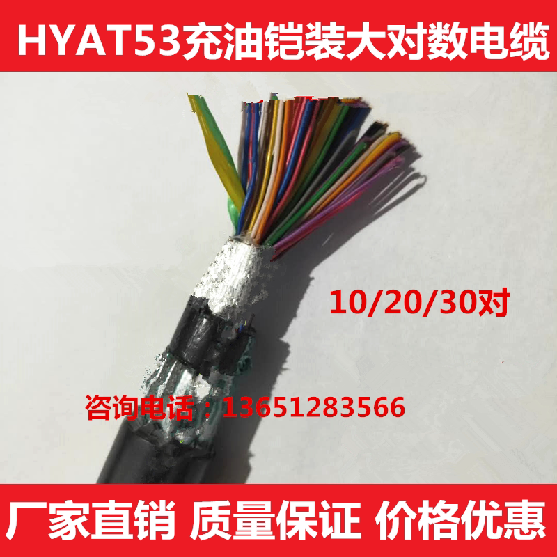 HYAT53 outdoor oil-filled moisture-proof armored large logarithmic communication cable oxygen-free copper telephone line 10 pairs 20 pairs 30 pairs