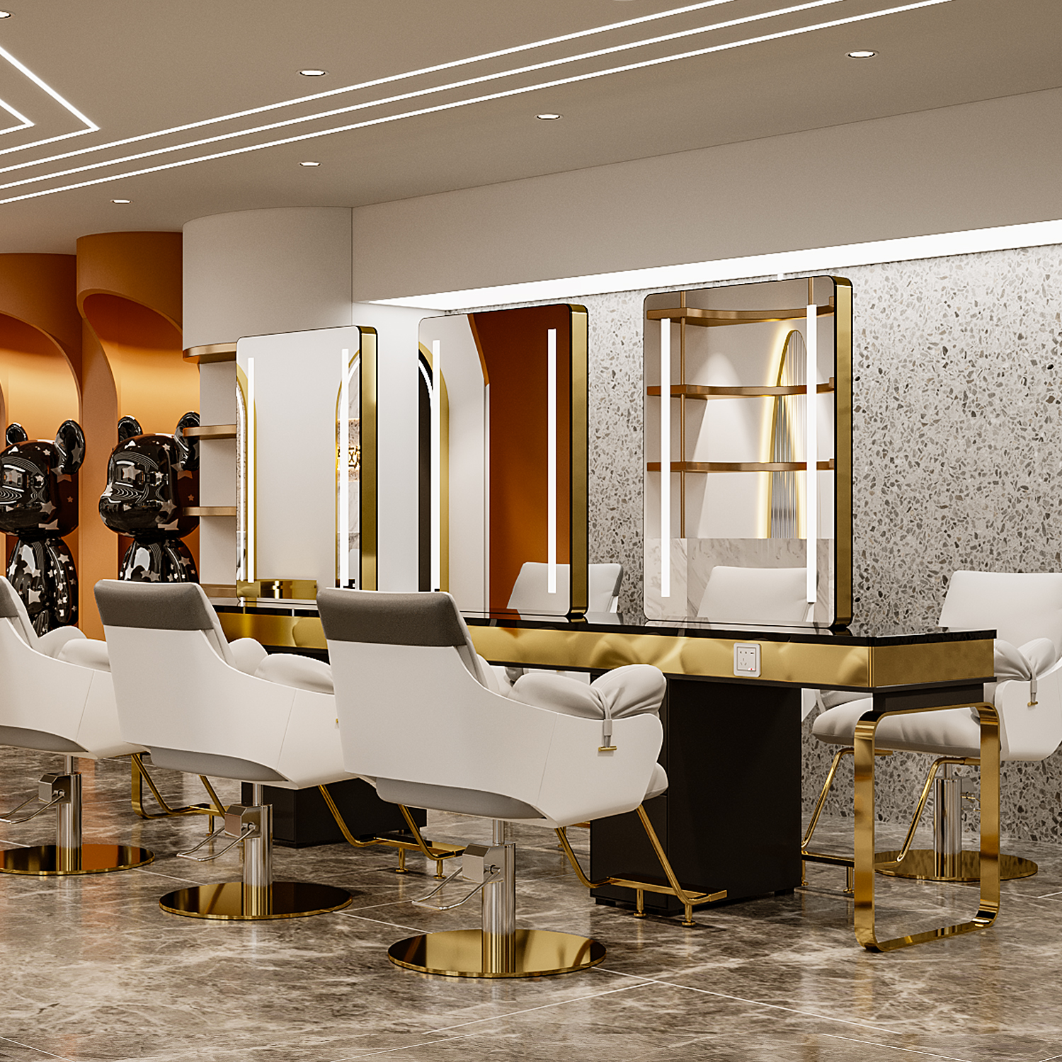 Net red hair salon mirror table barber shop hair salon special mirror double-sided cut dye hair glass steel mirror table with high-grade lamp