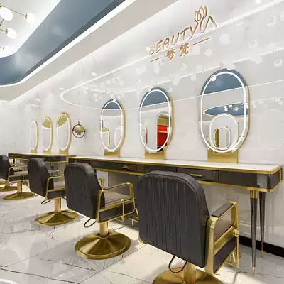 Net celebrity hair salon mirror table Trendy hair salon high-end mirror hair salon special single and double six-sided cabinet integration