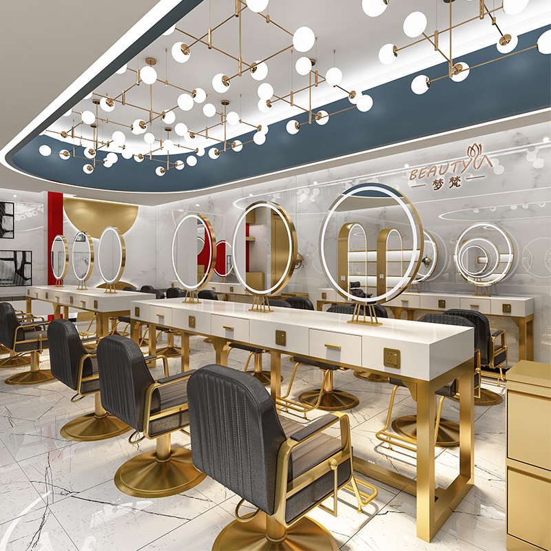 Net Red Beauty Hair Shop Mirror Desk Hairdresshop Hair Salon Special Haircut Mirror Bifacial Cut Hair Hairdressing Mirror Table With Lamp Upscale