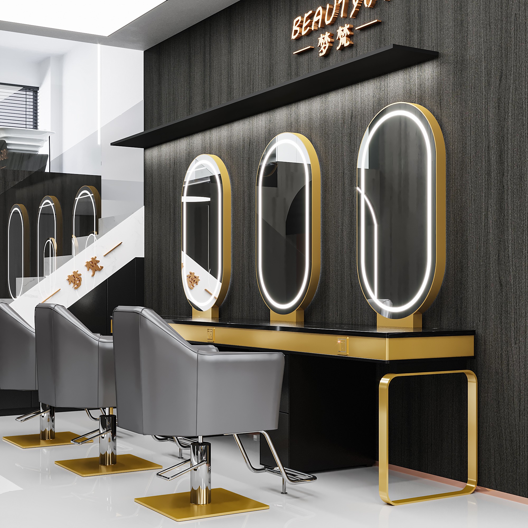 New Beauty Hair Shop Mirror Desk Hair Salon Private Network Red Cut Hair Bronzed Hair Dyeing & Dyeing & Beauty Salon Bifacial Mirror Cabinet