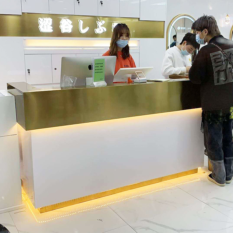 Stainless Steel Bar Counter Cash Counter Silver Counter Beauty Hair Shop Brief Modern Beauty Salon Front Reception Desk Small Hairdresse Shop Counter