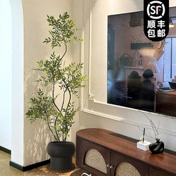 Artificial Green Plant of Nandina, High-End Light Luxury Living Room Decoration, Large Balcony Floor-Standing, Mid-Century Style, Simulated Fake Plant