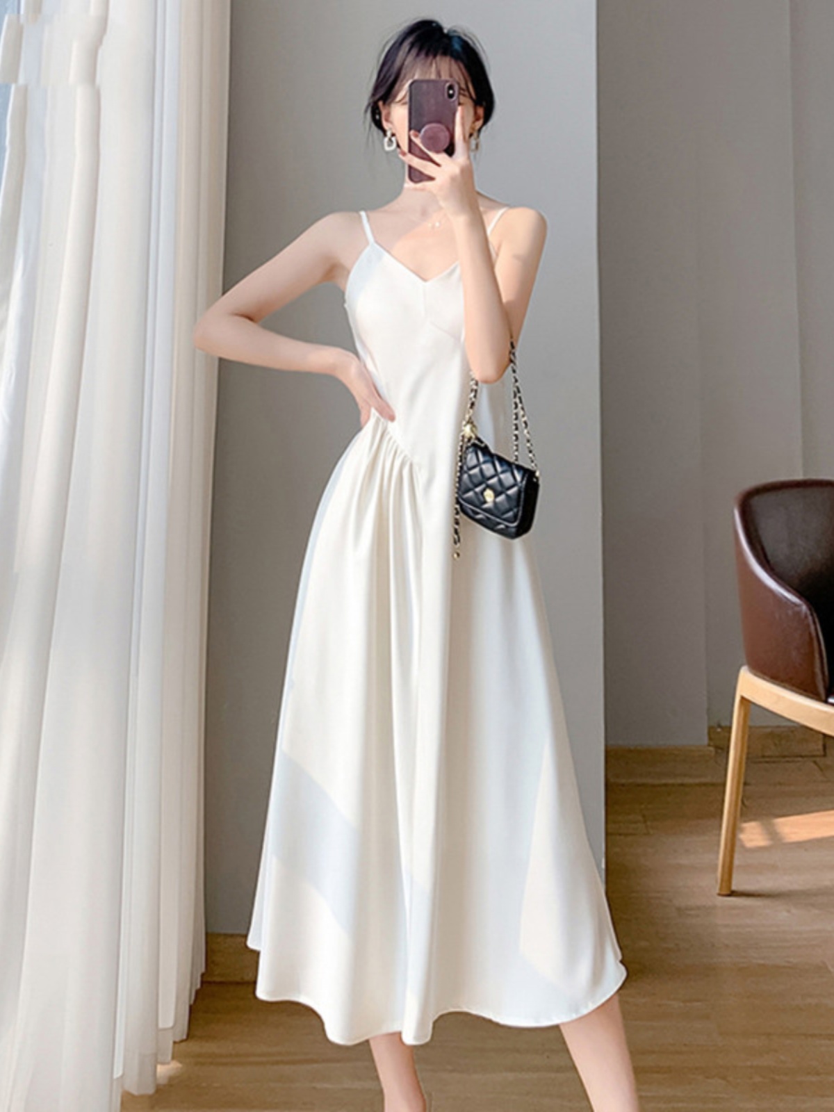 Summer dress, fitted brace, advanced long skirt, french style, A-line, high-quality style Summer dress, fitted brace, advanced long skirt, french style, A-line, high-quality style