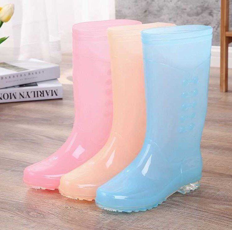 Rain Shoes Women's Middle Cylinder Jelly Color Rain Boots Summer Waterproof Shoes Women Style Work Shoes High Cylinder Adult Rubber Shoes Non-slip