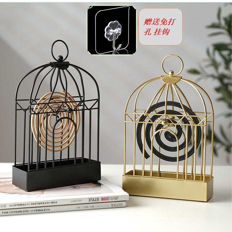 Eurostyle new bird cage mosquito-repellent incense holder portable mosquito incense box fire protection and burn-proof grey disc burning incense box iron art
