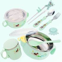 Children cutlery baby water injection insulation bowl suction cup bowl with spoon fork chopstick suit baby accessory bowl anti-burn and fall