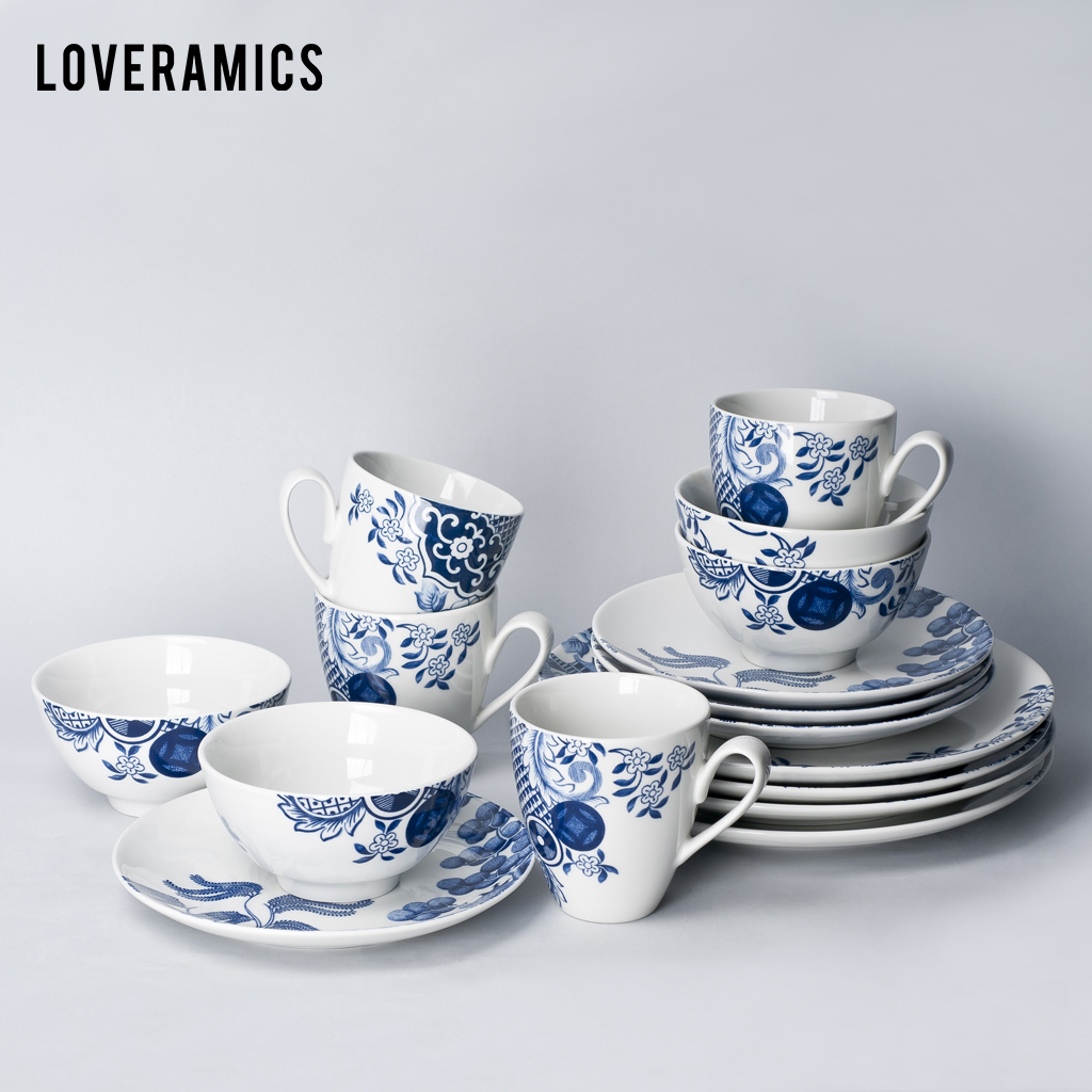 Mrs Loveramics love love blue glaze combined western see colour of household utensils dishes under 16 sets