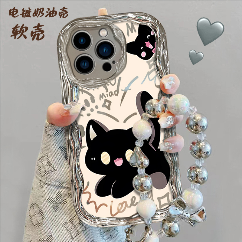Cute Black Cat Design Suitable for Apple 17 Pro Max Soft Silicone Xr Electroplated Air Phone Case iPhone 16 New Model 8 Plus Full Coverage 15 Anti-Drop 14 Niche Cute 13 Popular XS Protective Case