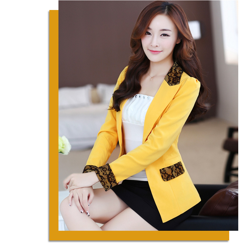 Xuân 2018 phiên bản Hàn Quốc mới của kiểu dáng thon gọn OL khí chất một chiếc khóa dài tay ren khâu áo khoác nữ nhỏ. shop quần áo nữ