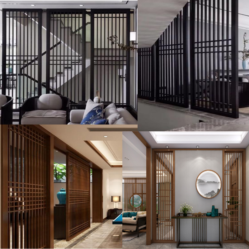 Modern minimalist new Chinese solid wood grille hollow flower grid screen partition door and window background wall decoration supports customization