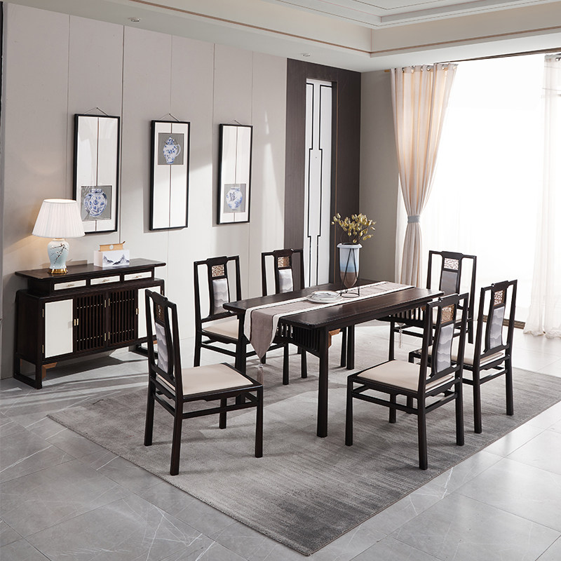 New Chinese-style solid wood light luxury rectangular dining table and chair combination Zen simple modern small apartment home 46 people customization