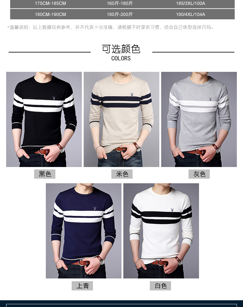 Áo thun dài tay Playboy mùa thu đông mới phiên bản Hàn Quốc mới của chiếc áo len cổ tròn sọc tự phối nam xu hướng áo len áo sơ mi nam