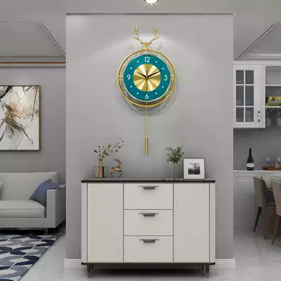 Deer head wall clock Modern simple light luxury living room wall clock net red wall clock punch-free personality decorative clock