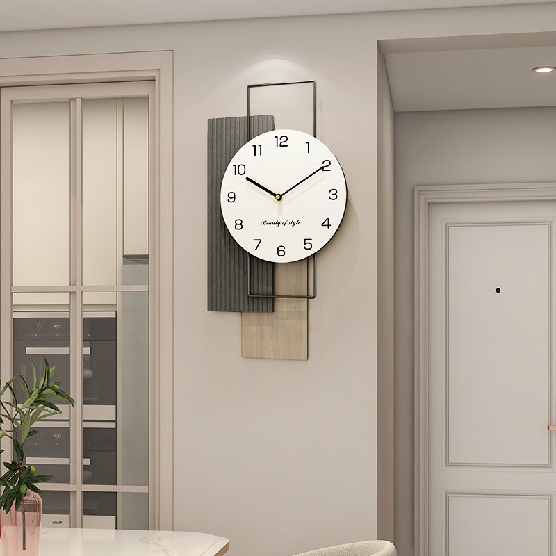 2023 new clock hanging bell living room minimalist modern creative art atmosphere home wood grain trim hanging wall clock-Taobao