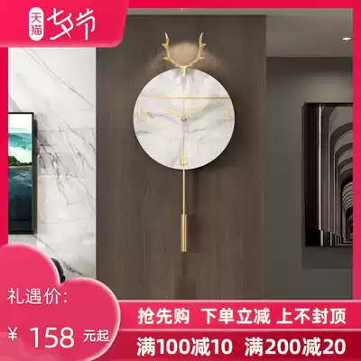 Nordic deer head wall clock wall clock living room modern simple creative light luxury net red fashion household marble clock